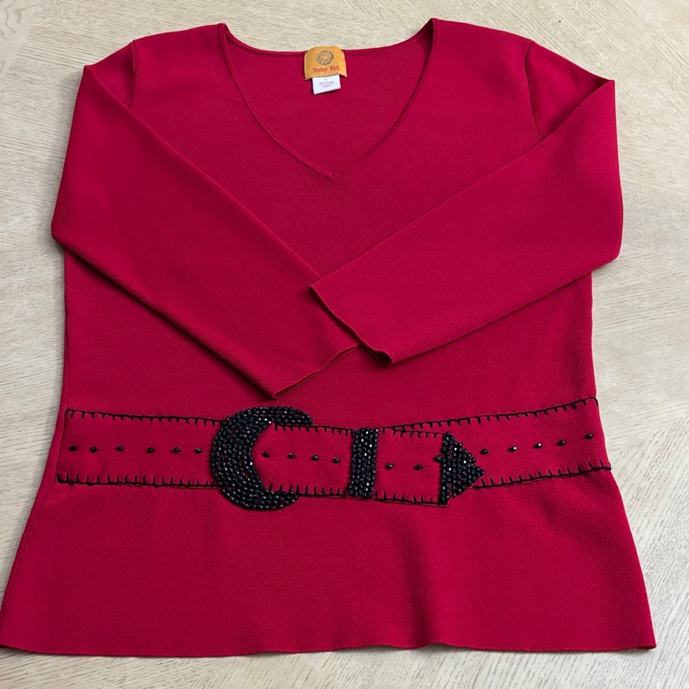 Ruby Rd. Red Knit Top